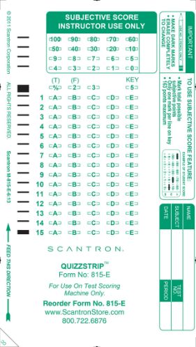 SCANTRON 10CT BAG 15Q/5C ALPHA