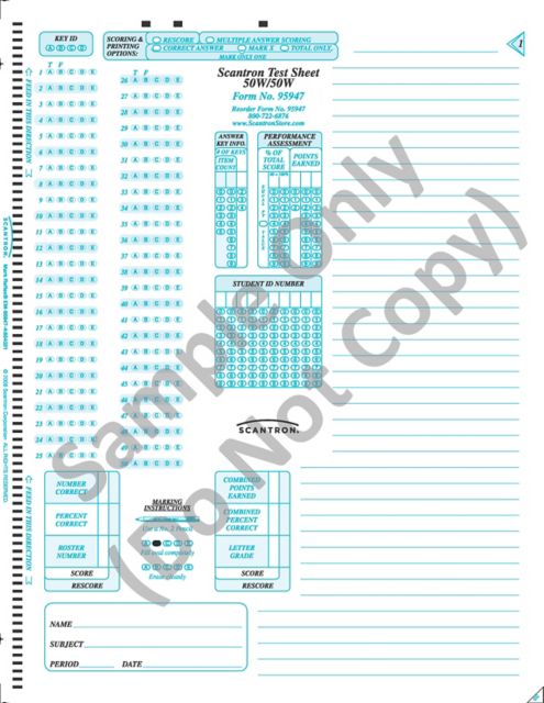 SCANTRON DM TEST SHEET 50W/50W