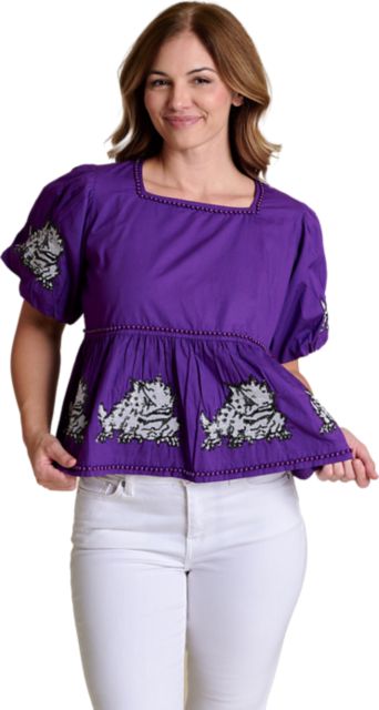Texas Christian University Women's Puff Sleeve Peplum Top