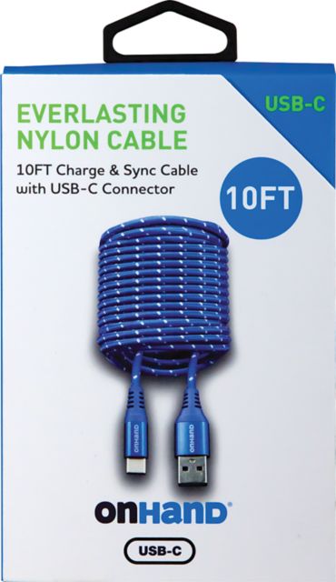 OnHand USB-C Charging CBL 10ft BP, Blue - ONLINE ONLY